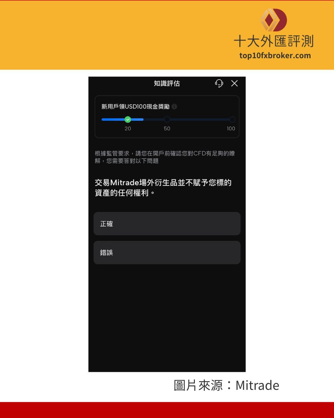 Mitrade 會要請你填寫風險問卷