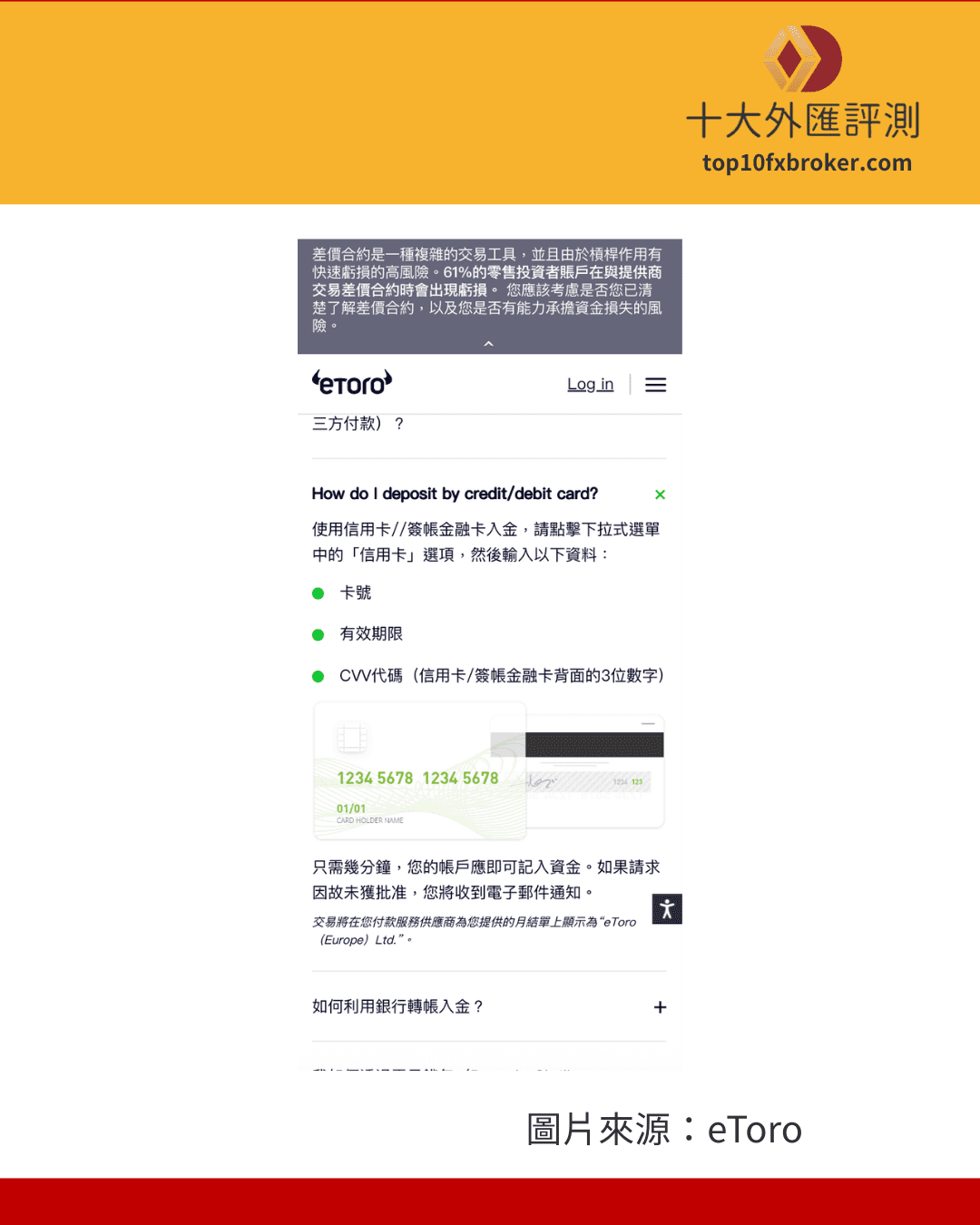 eToro信用卡入金的五個步驟