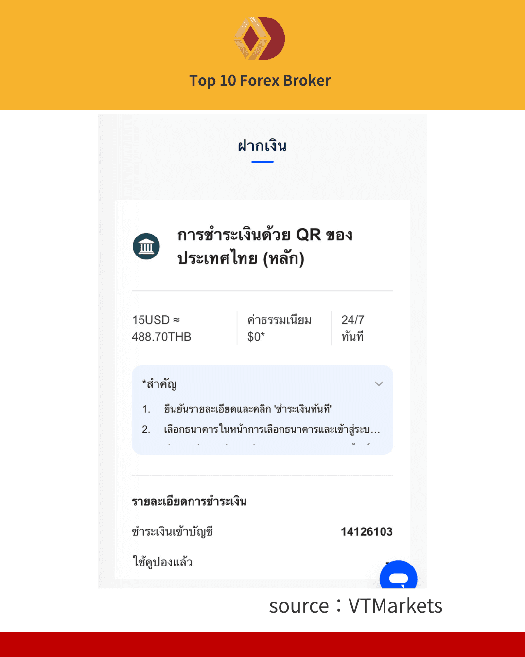 ภาพการฝากเงินเข้าบัญชี VT Markets 2