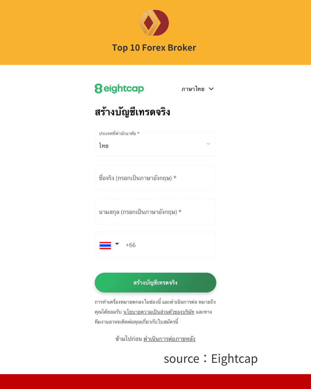 ภาพขั้นตอนการลงทะเบียน Eightcap 2