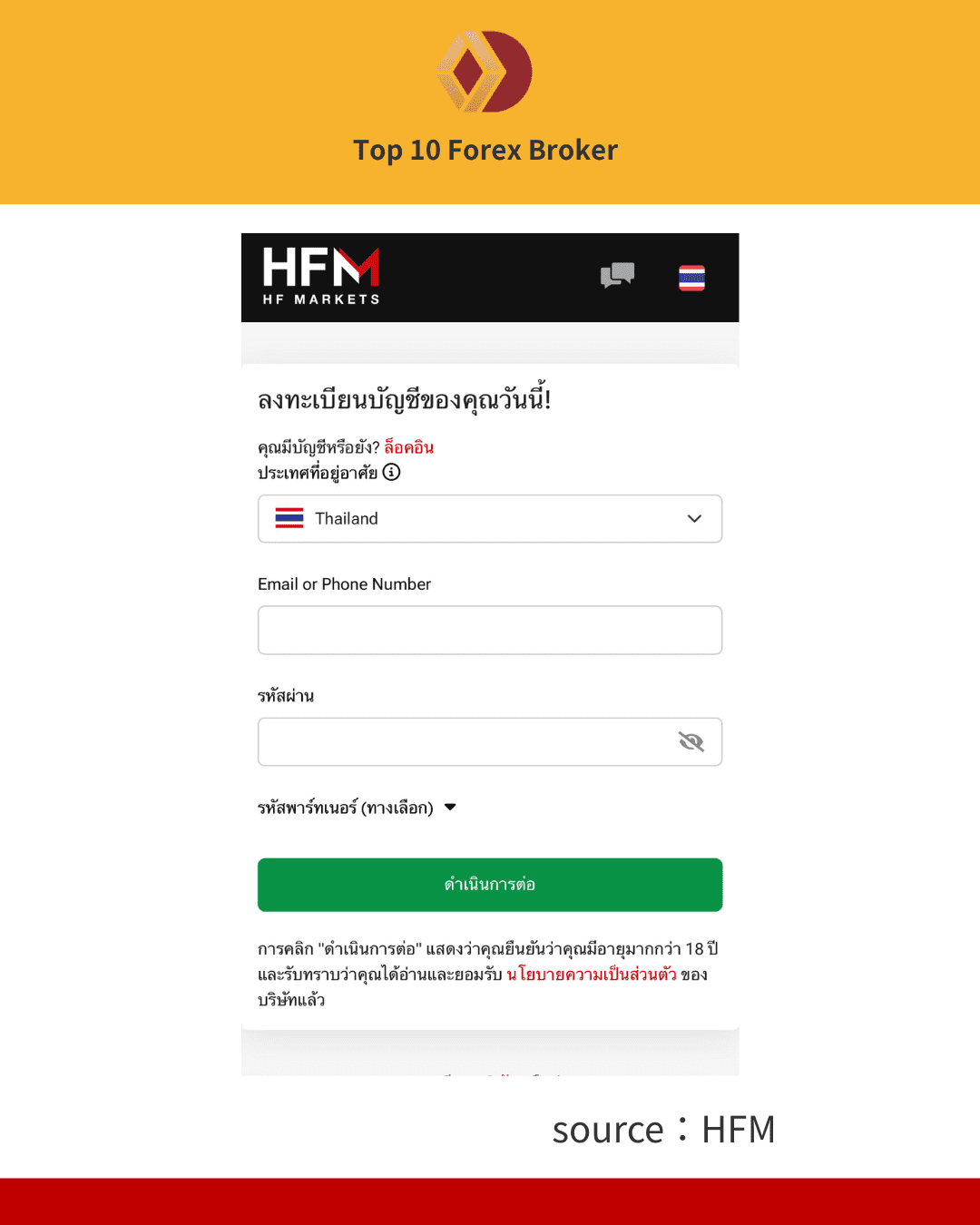 ภาพขั้นตอนการเปิดบัญชี HFM 2