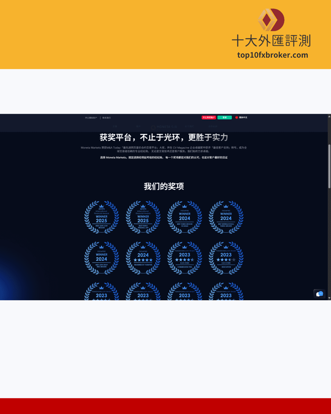 Moneta Markets 億匯榮獲的諸多獎項