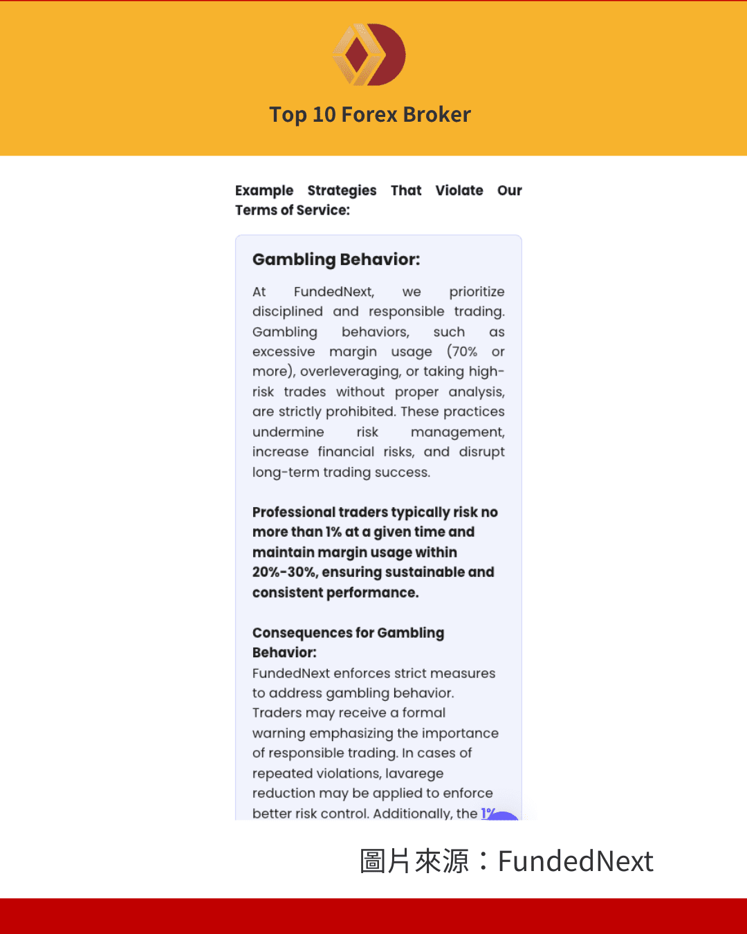 FundedNext禁止賭博行為